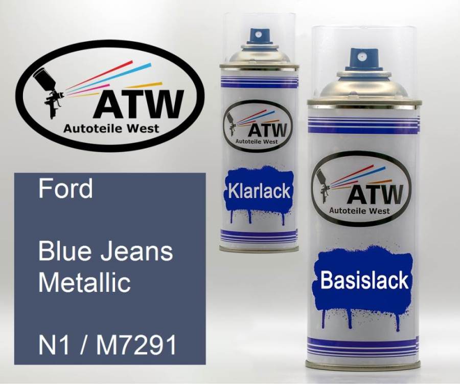 Ford, Blue Jeans Metallic, N1 / M7291: 400ml Sprühdose + 400ml Klarlack - Set, von ATW Autoteile West.